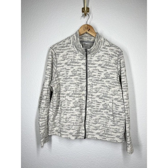 Zyia XL Cream Combo Zip Front Jacket Gray Ivory Textured Stretch Knit - Picture 1 of 4